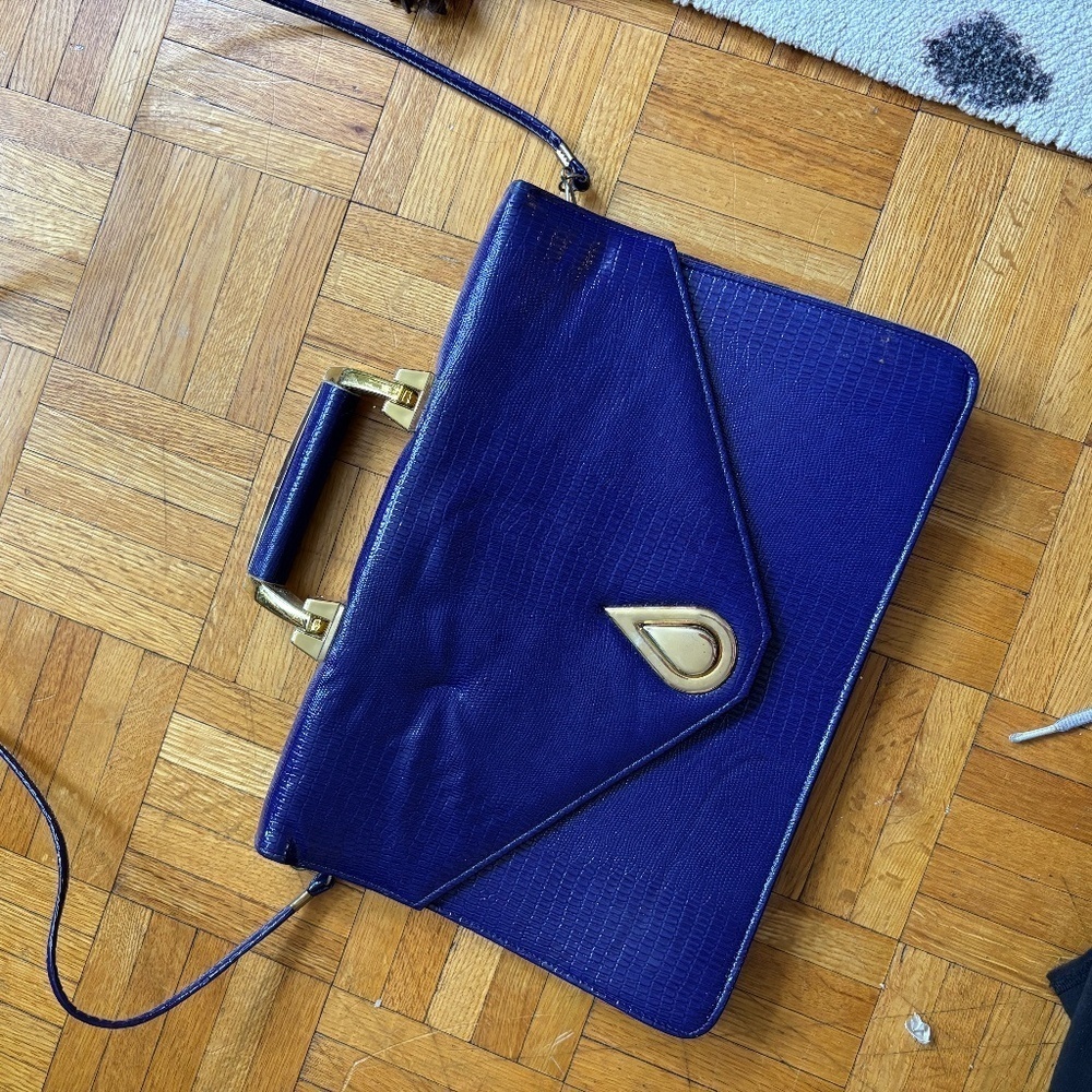 the most amazing purple briefcase / purse with gold accents 80s